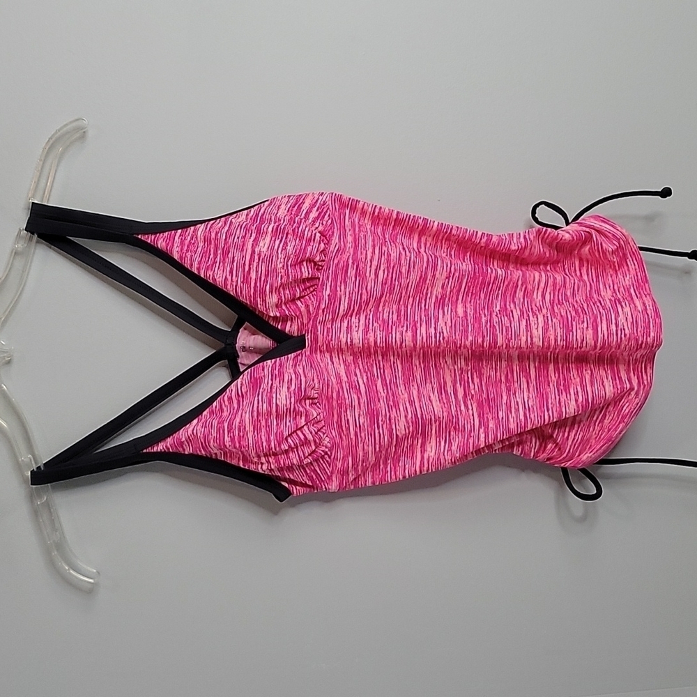 Free Country Pink & Gray Side ruched ties Tankini Swimsuit Top Size Small